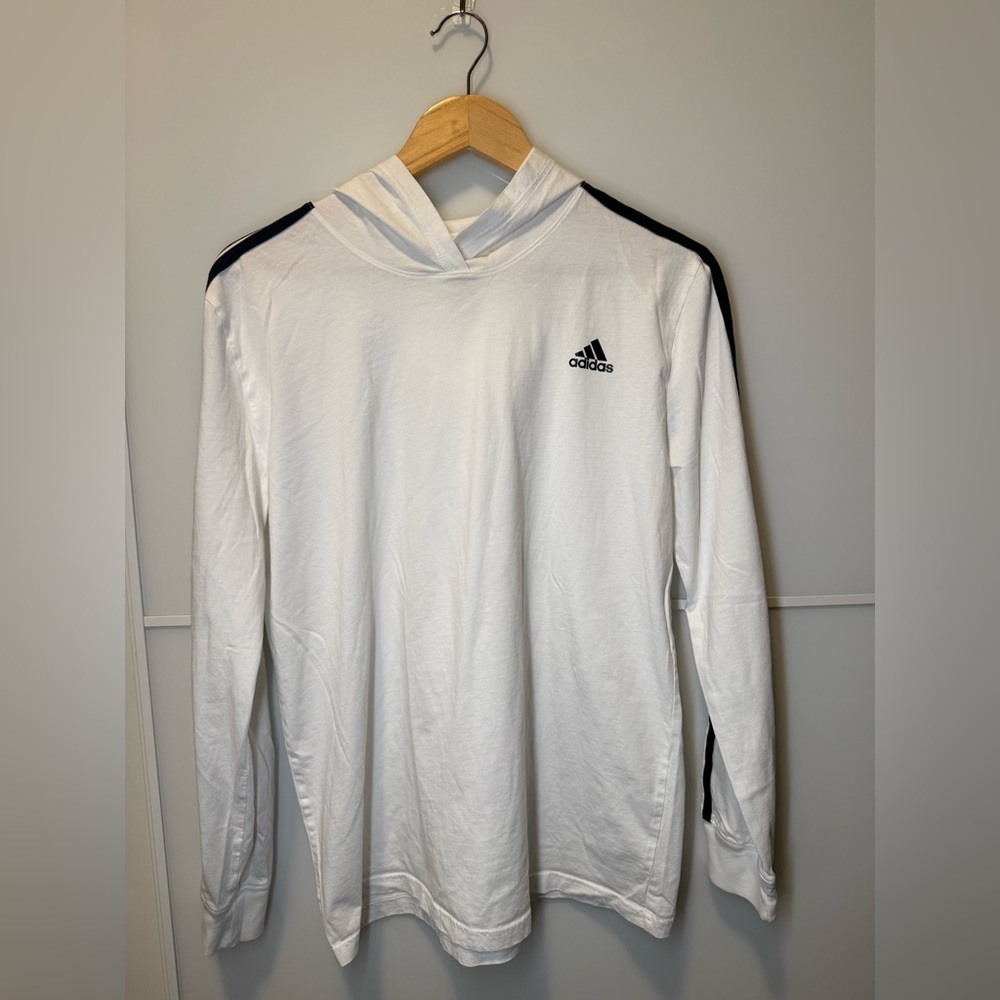 Adidas Crisp White Hoodie with Black Stripes